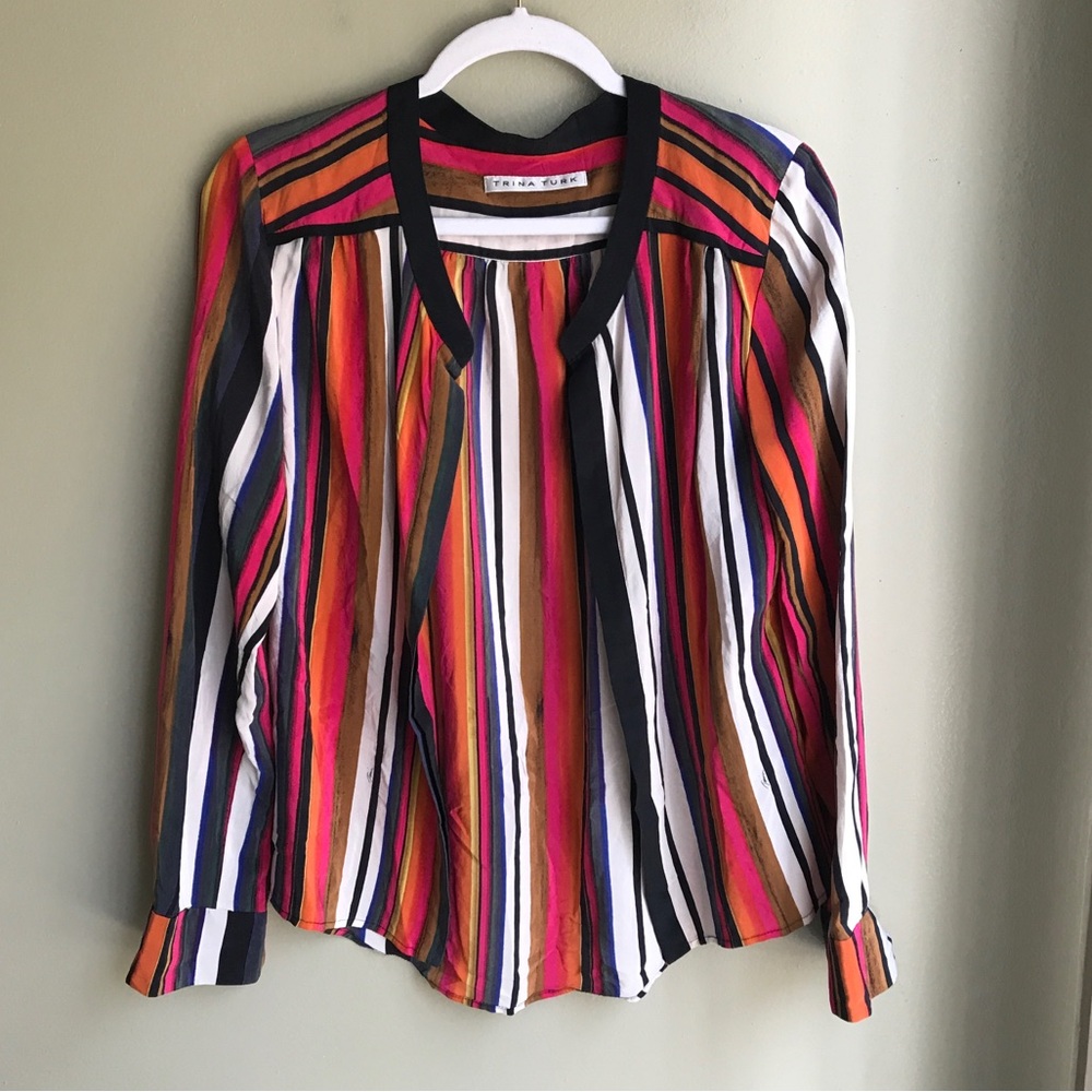 TRINA TURK Womens Multicolor Striped Signature Blouse Cardigan Size: M